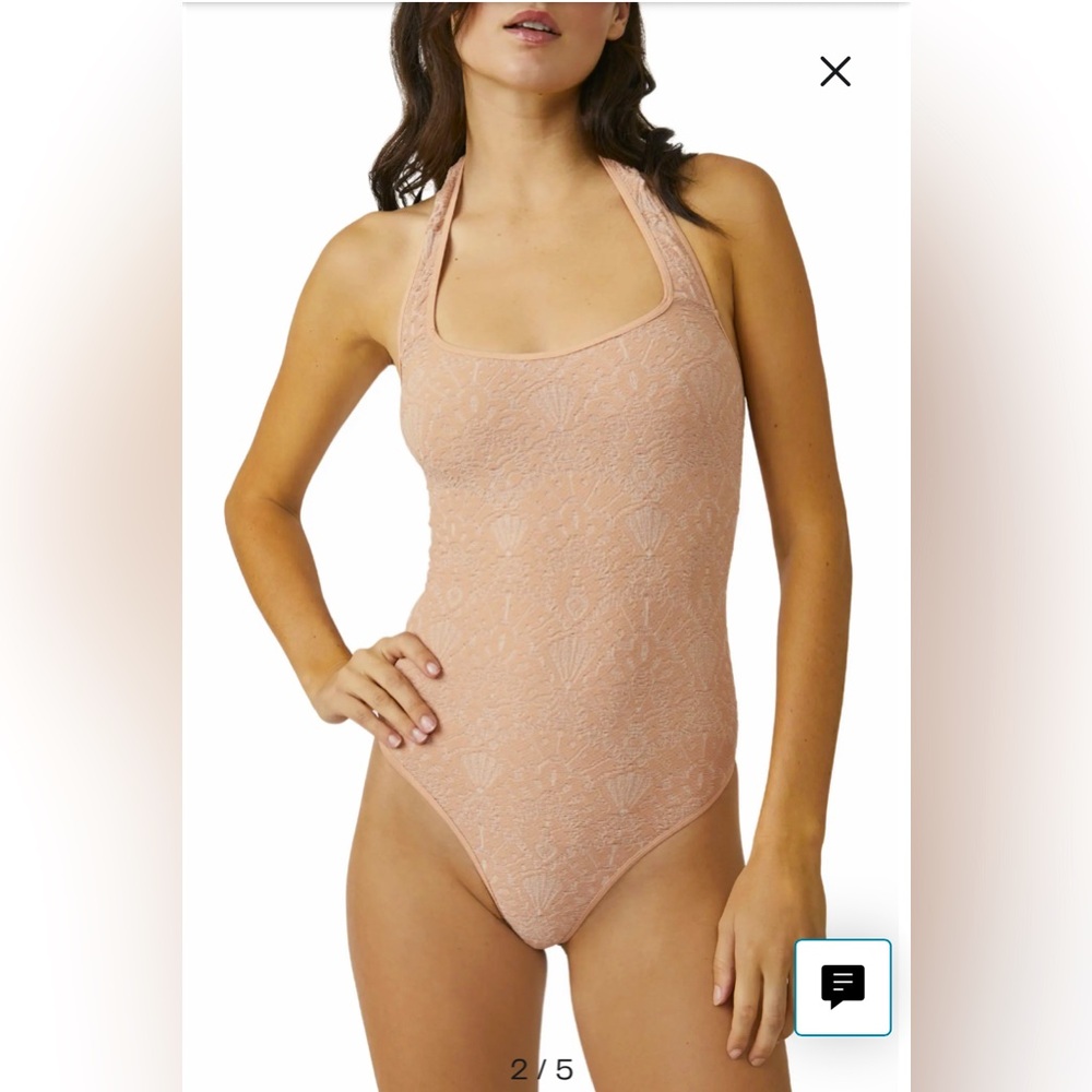 Free People With Love Halter Bodysuit Floral Textured Design Bisque Size XS/S